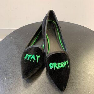 "Stay Creepy" Black Velvet Flats